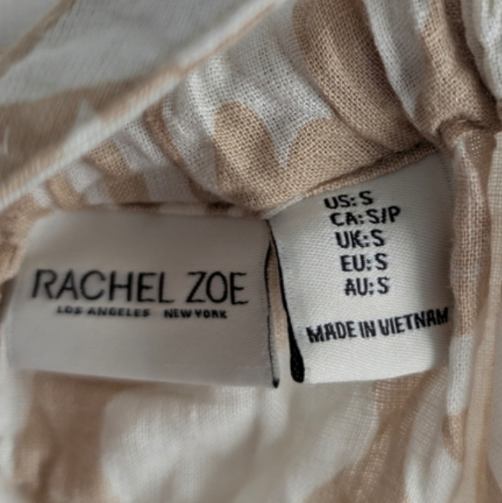 Rachel Zoe Beach Dress Coverup Linen Blend Tan White Leaf Print Small Summer - Picture 6 of 10